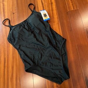 New NWT Hurley Black Swimsuit Onepiece Strappy Back UPF 50+ Size Large